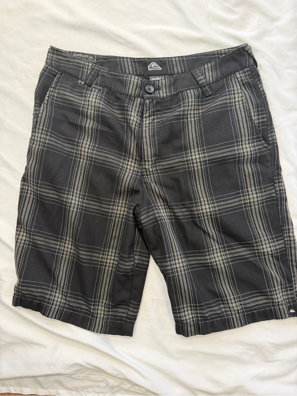 Quiksilver Men’s Black & Gray Plaid Flat Front Shorts